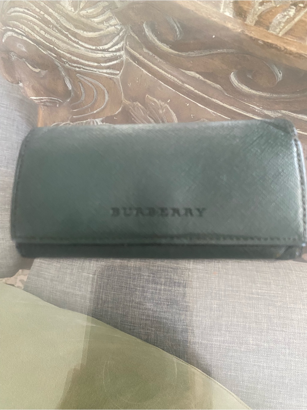 Burberry Dark Green Leather Key  Card Holder